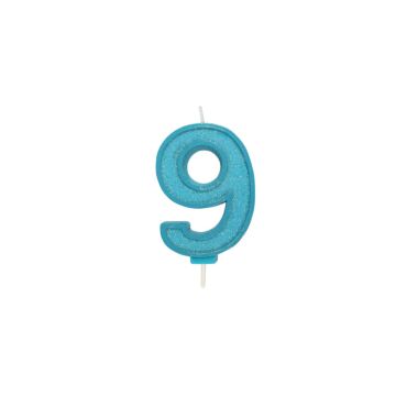 CANDLE BLUE SPARKLE "9"