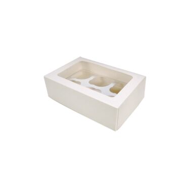 6 CAVITY WHITE CUPCAKE BOX